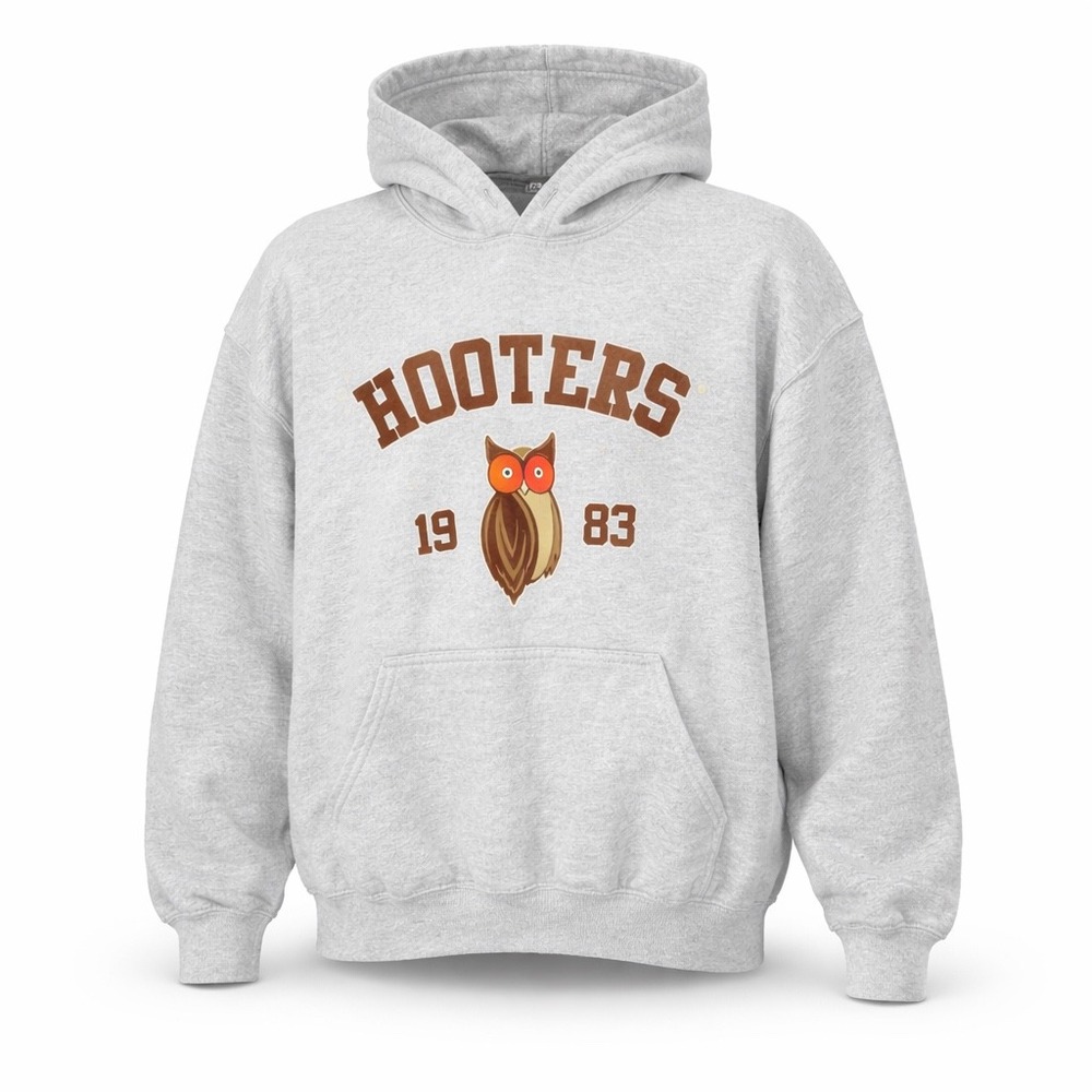 90s Y2K Hooters Owl Graphic Hoodie Sweatshirt Heather Gray Unisex Size XL